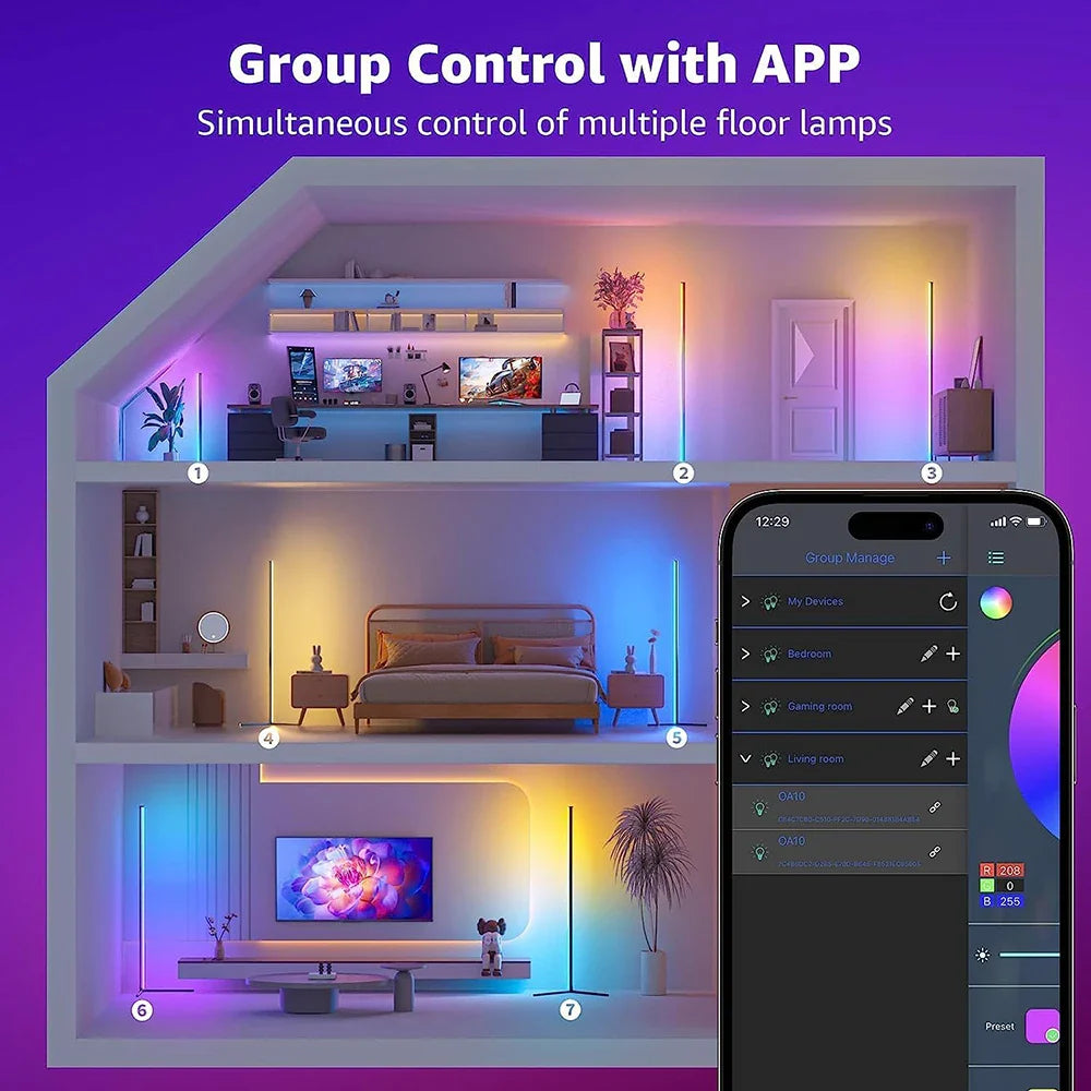 RGB Corner Floor Lamp 140cm Stand With Smart APP Connectivity